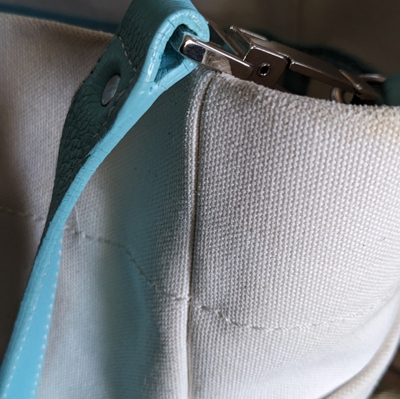 Tiffany blue and off white large leather and fabric tote with original dust bag - Picture 5 of 15